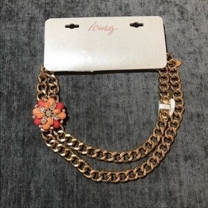 Icing Flower Statement Necklace Gold Chain NWT